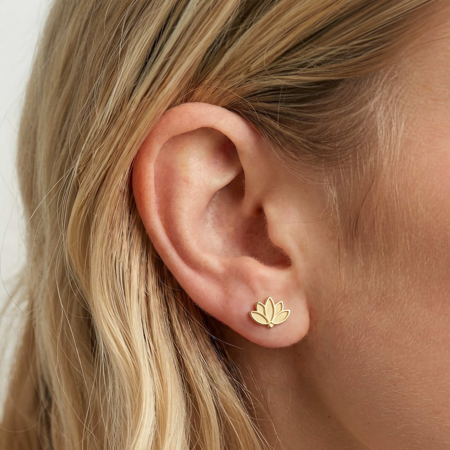 Lotus Flower Stud Earrings in 14K Gold or Silver