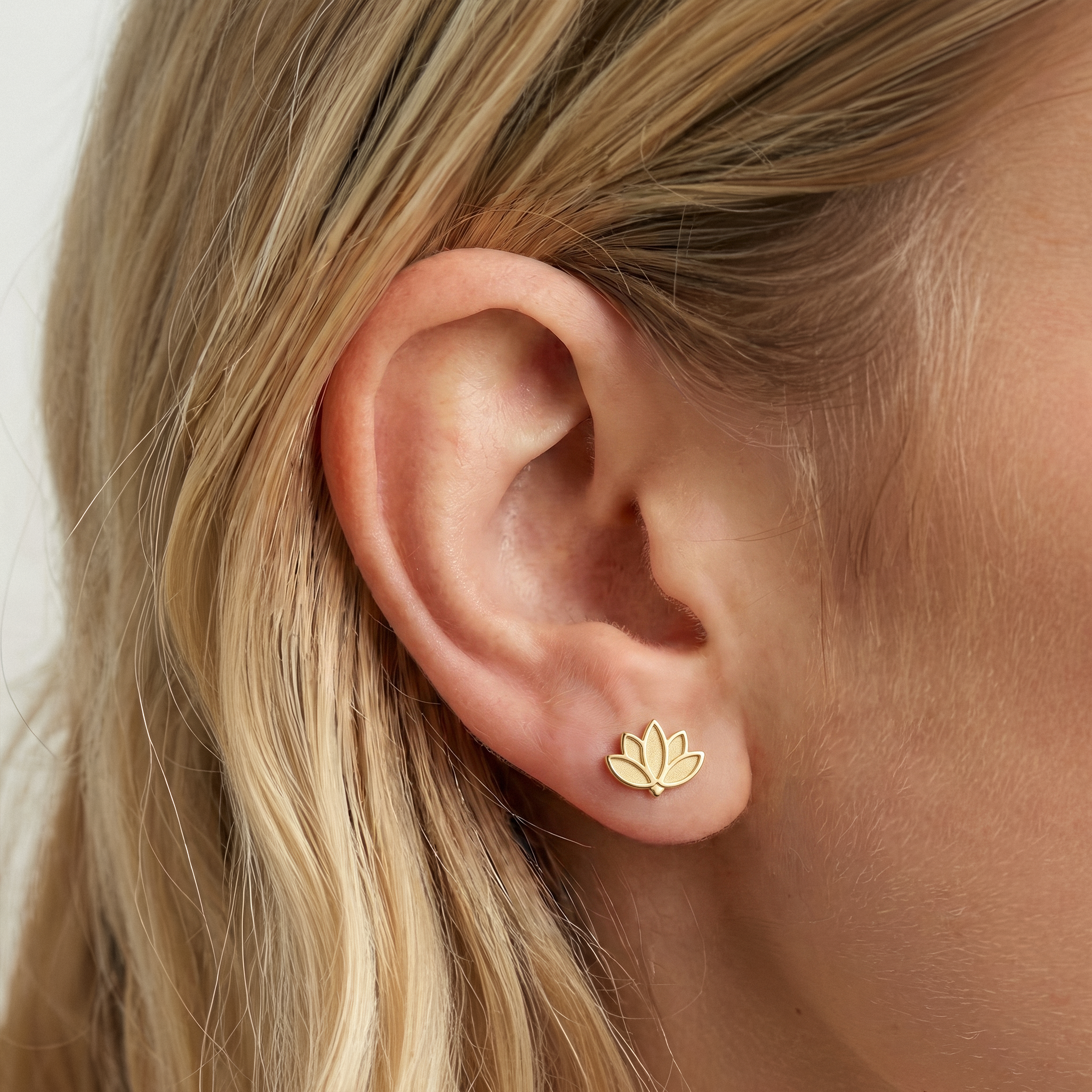 Lotus Flower Stud Earrings in 14K Gold or Silver