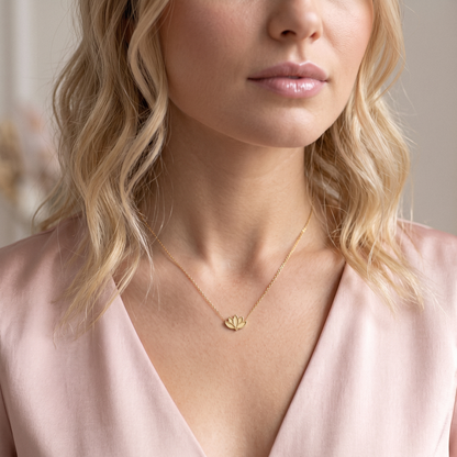 Lotus Textured Pendant Necklace in 14K Gold / Silver, a delicate gold pendant crafted for lovers of fine jewelry, dainty jewelry, and unique style.