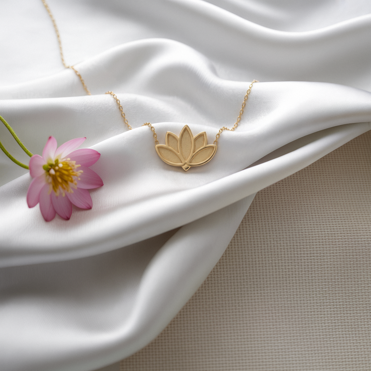 Lotus Textured Pendant Necklace 14K Gold / Silver