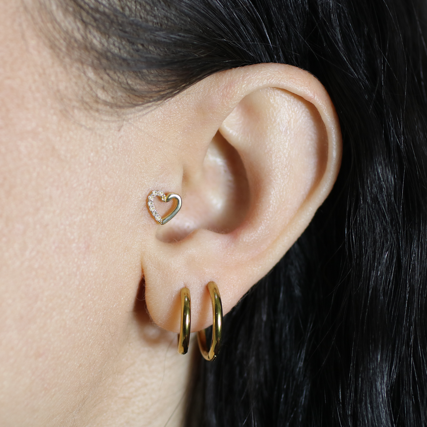 Shimmer Cloud Flatback Ear Piercing 14K Gold with CZ Stone