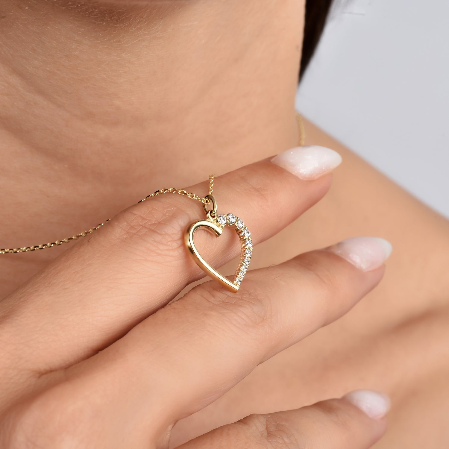 Love Heart Diamond Necklace 14K Gold