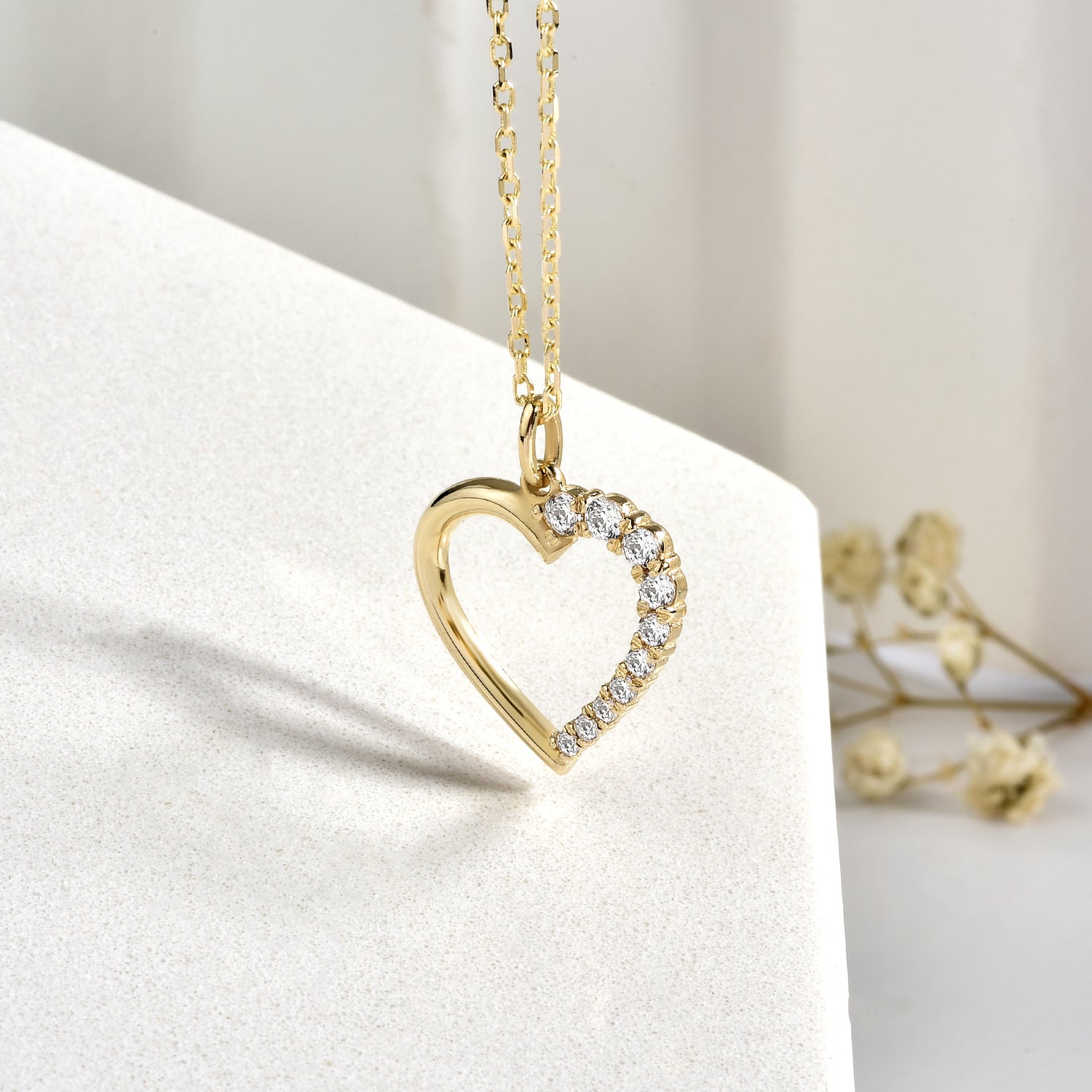 Love Heart Diamond Necklace 14K Gold