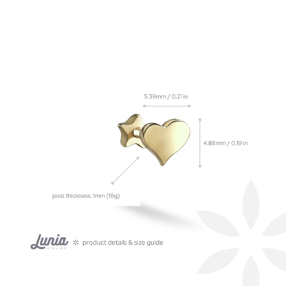 Love Heart Flatback Ear Piercing 14K Gold