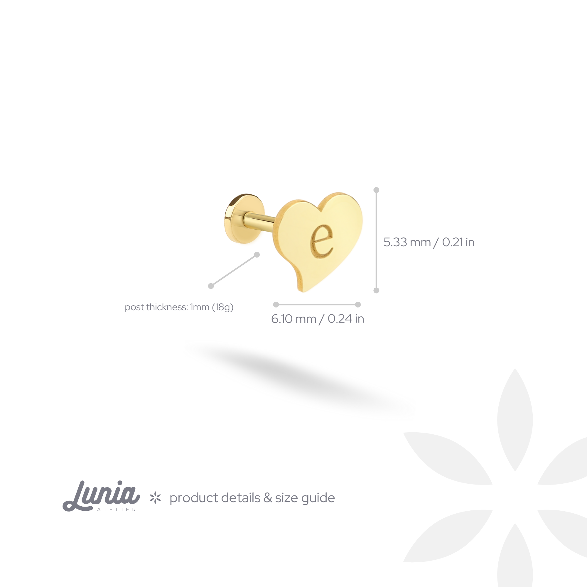 Love Initial Custom Flatback Ear Piercing 14K Gold