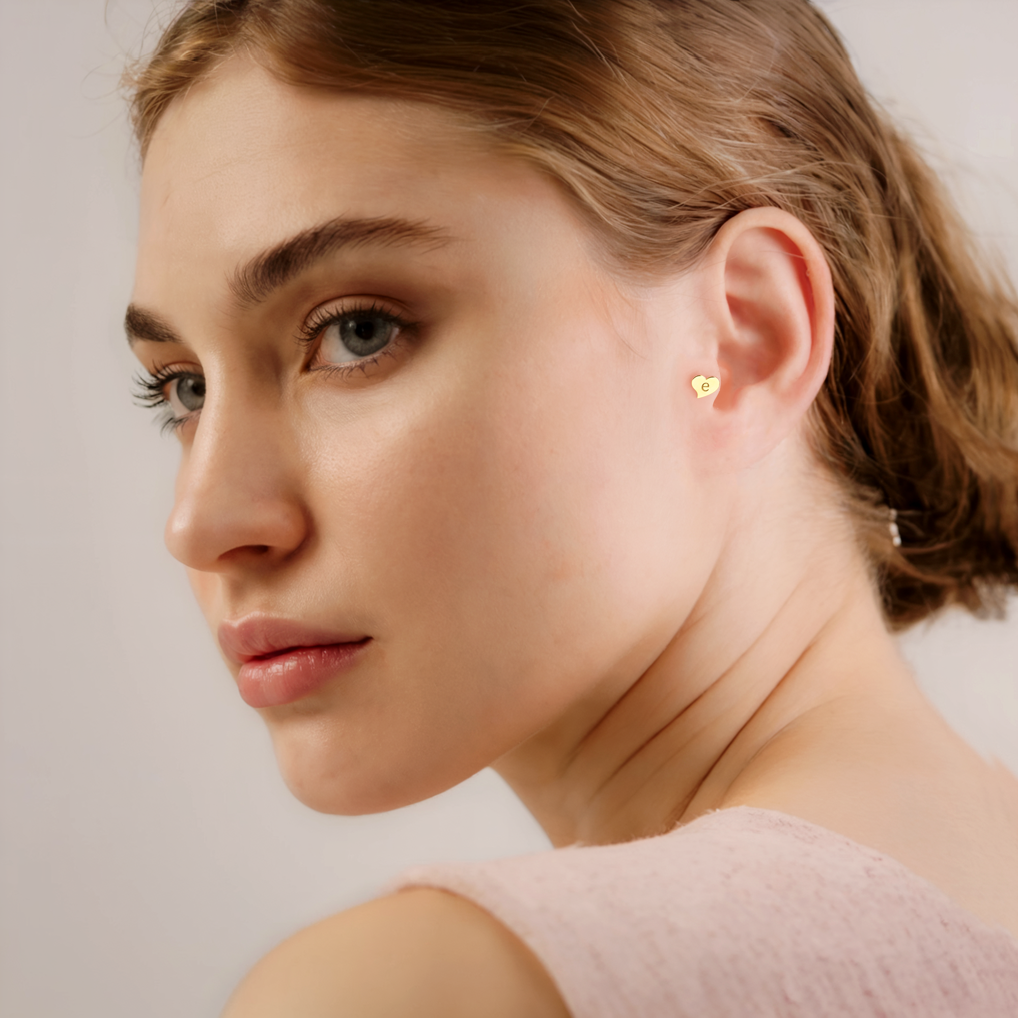 Love Initial Custom Flatback Ear Piercing 14K Gold