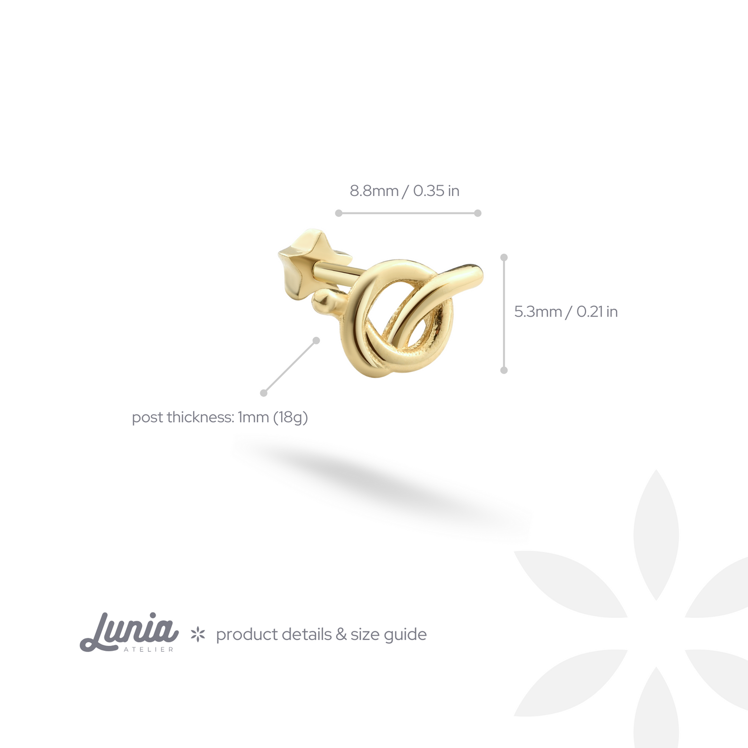 Love Knot Flatback Ear Piercing 14K Gold