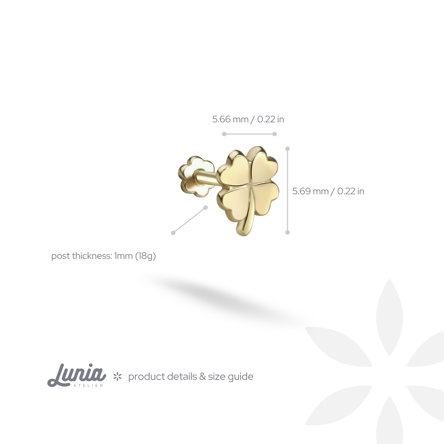 Lucky Clover Flatback Ear Piercing 14K Gold