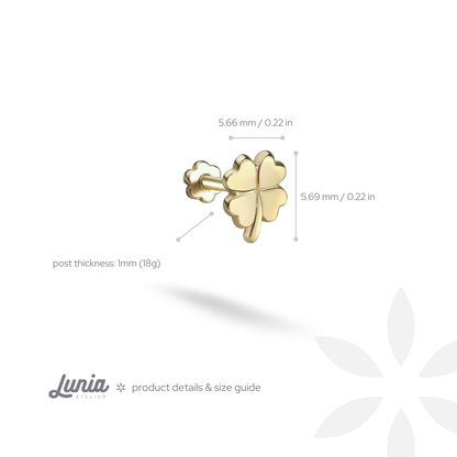 Lucky Clover Flatback Ear Piercing 14K Gold