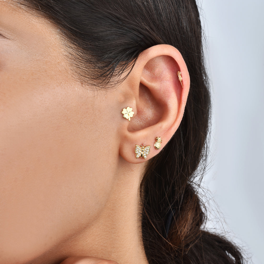Four Leaf Clover Flatback Gold Ear Piercing
