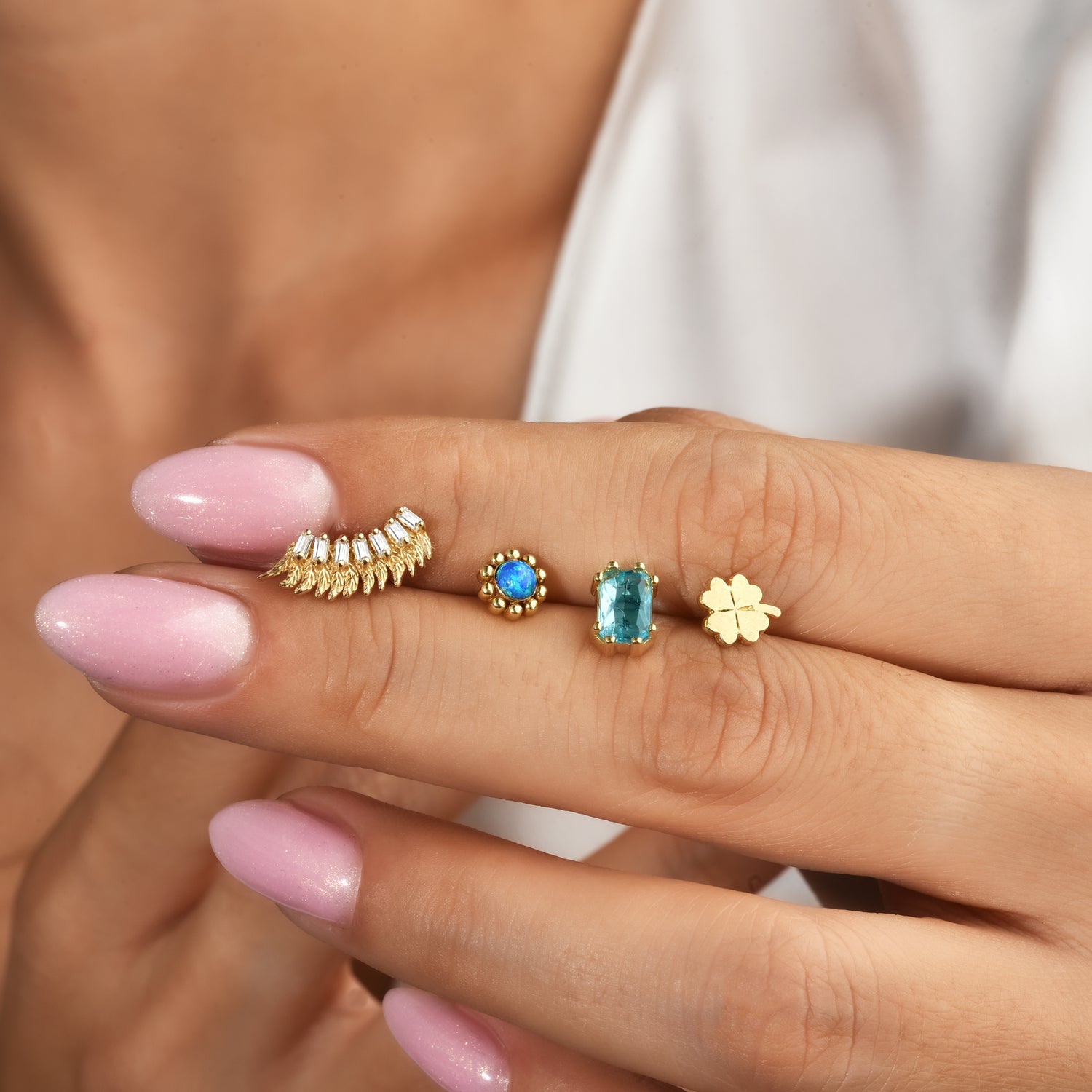 Lucky Clover Flatback Ear Piercing 14K Gold