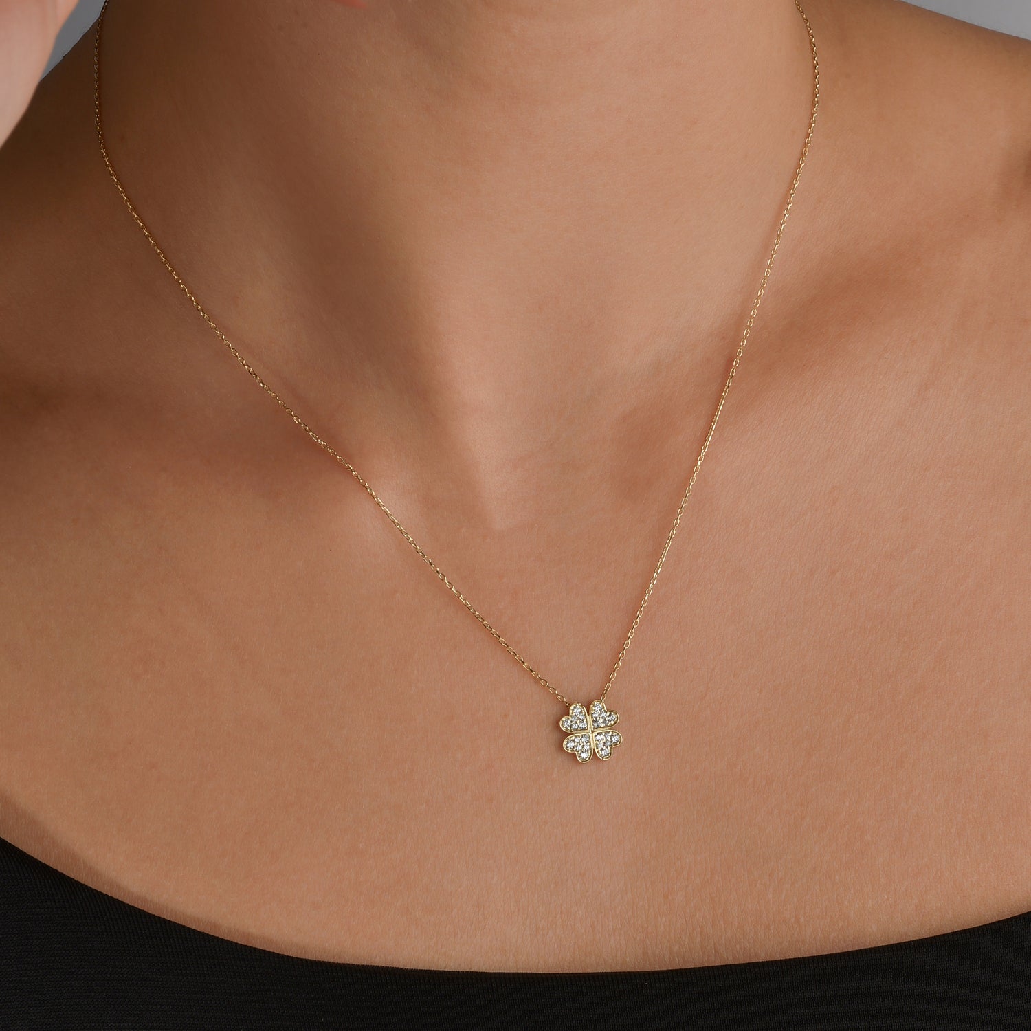 Lucky Clover with Stones Necklace 14K Gold / Silver clover necklace with sparkling stones elegant clover jewelry design