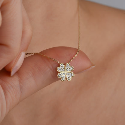 Lucky Clover with Stones Diamond Necklace 14K Gold / Silver