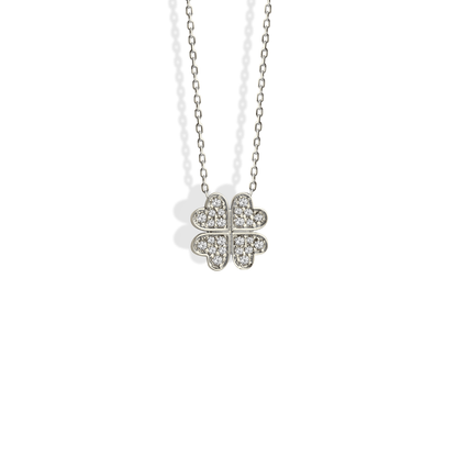 Lucky Clover with Stones Diamond Necklace 14K Gold / Silver