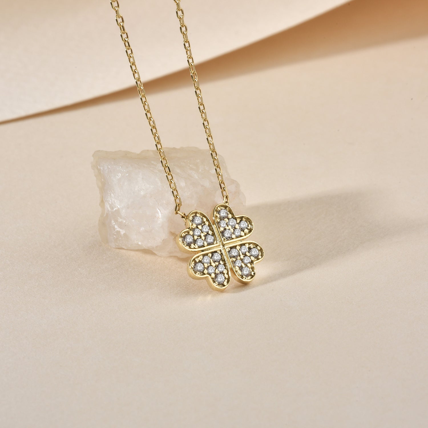 Lucky Clover with Stones Diamond Necklace 14K Gold / Silver