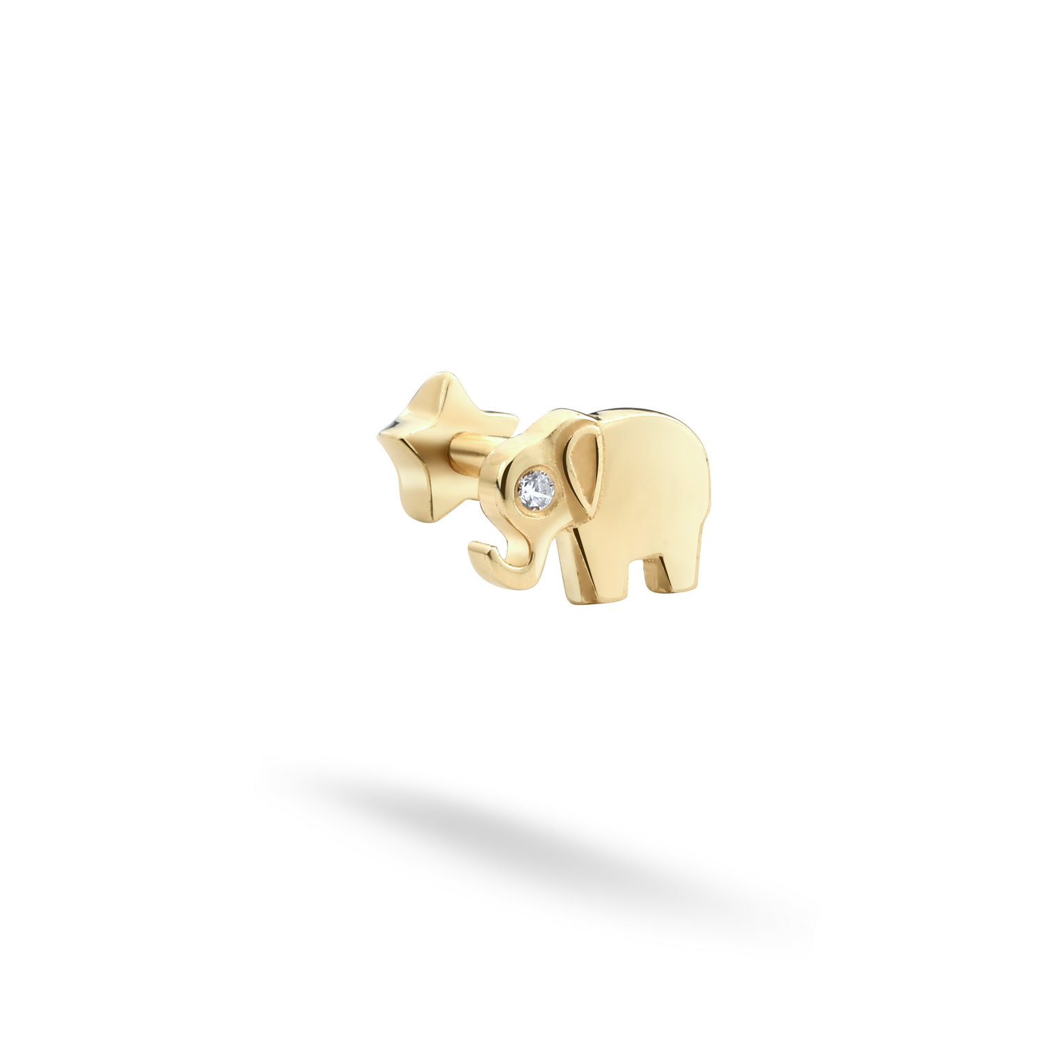 14K Gold Lucky Elephant Flatback Piercing with CZ Stone
