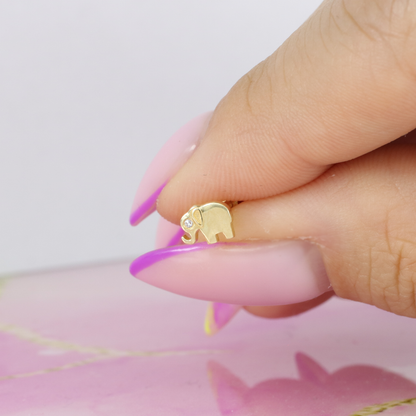 Lucky Elephant Flatback Ear Piercing 14K Gold with CZ Stone