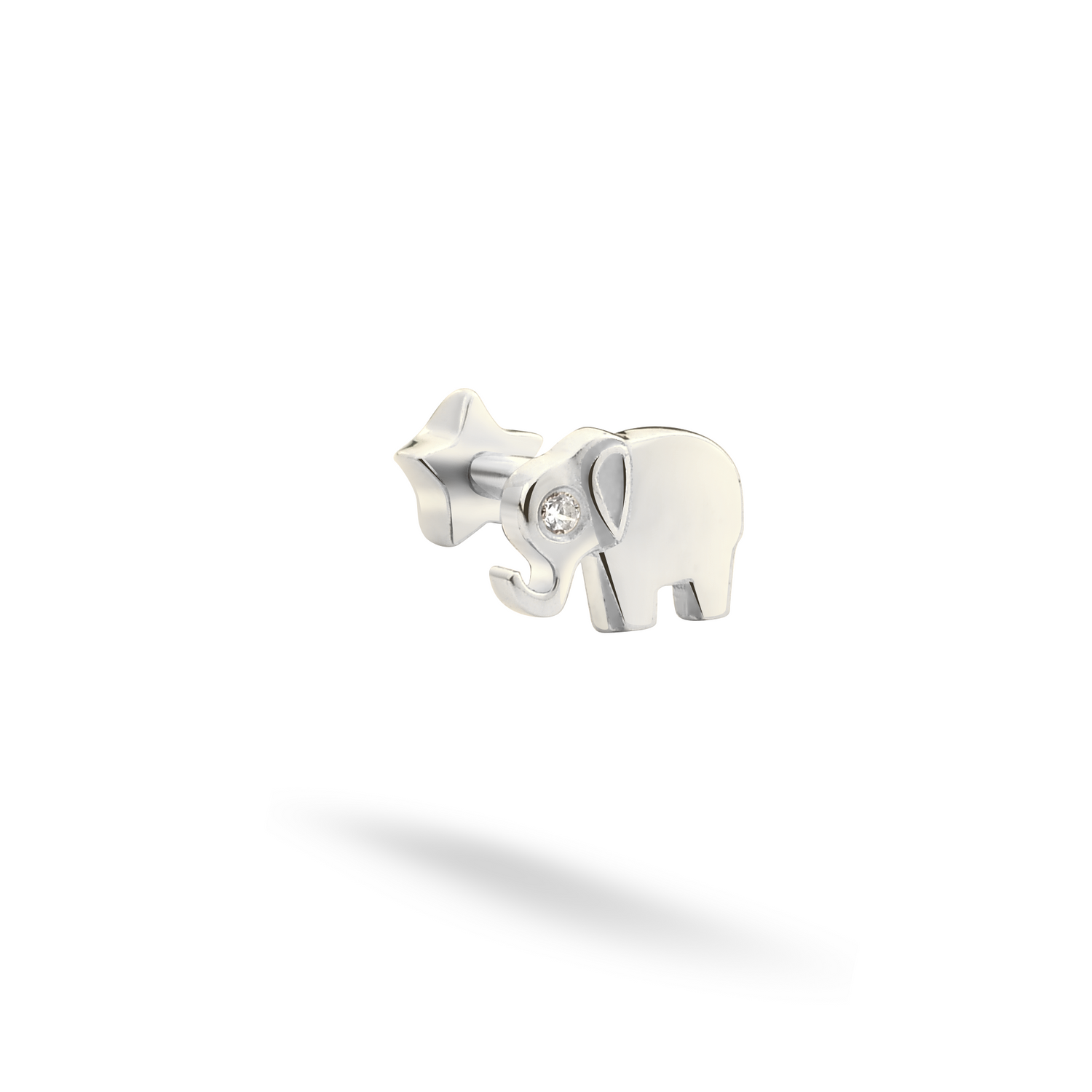 Lucky Elephant Flatback Ear Piercing 14K Gold with CZ Stone