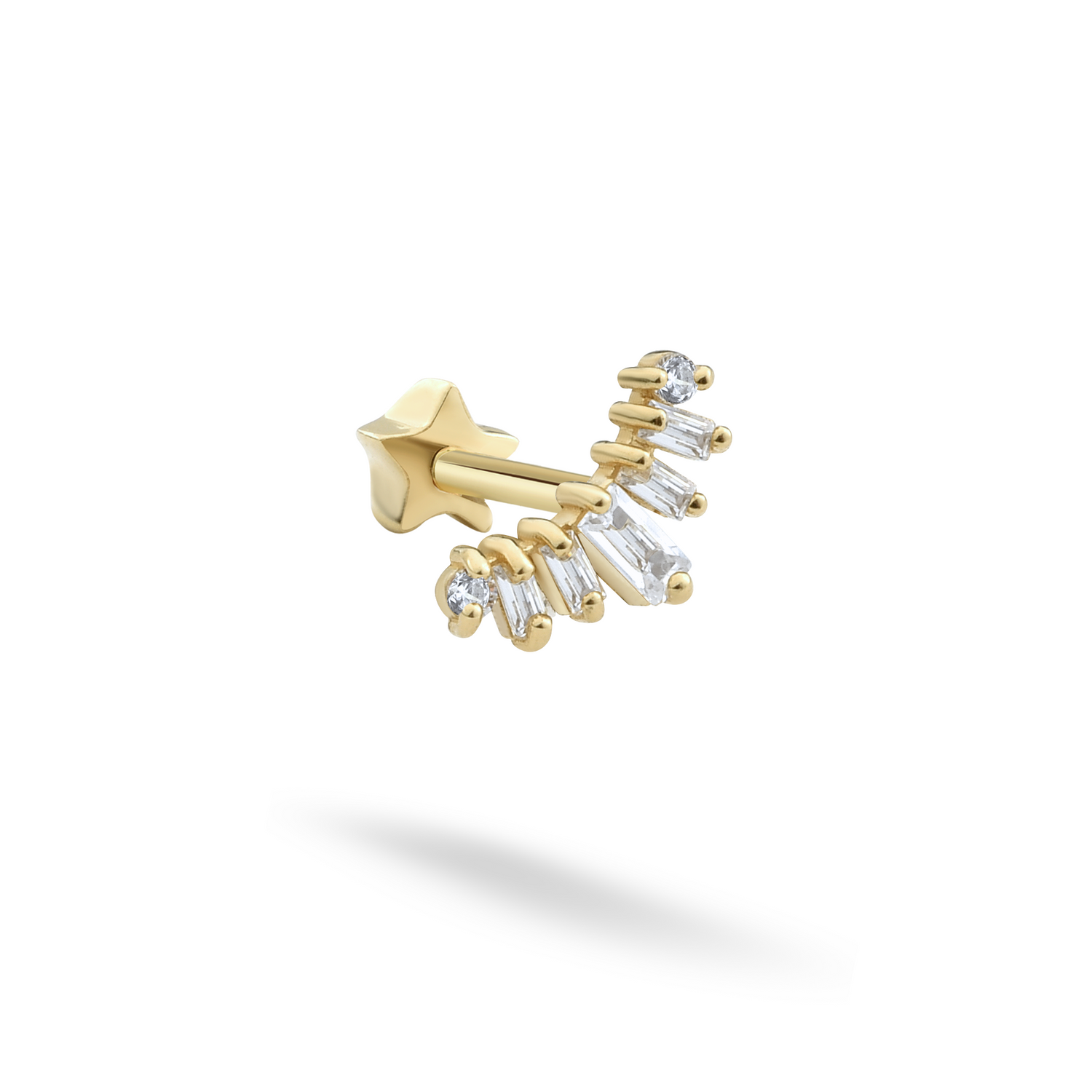 Luminous Flatback Ear Piercing 14K Gold with CZ Stone