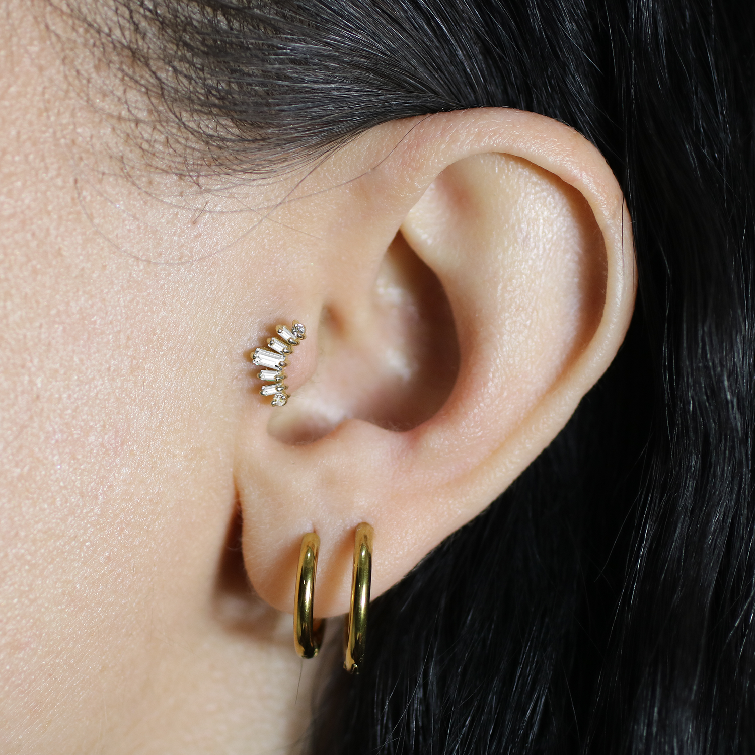 Radiant Flatback Ear Piercing 14K Gold with CZ Stone