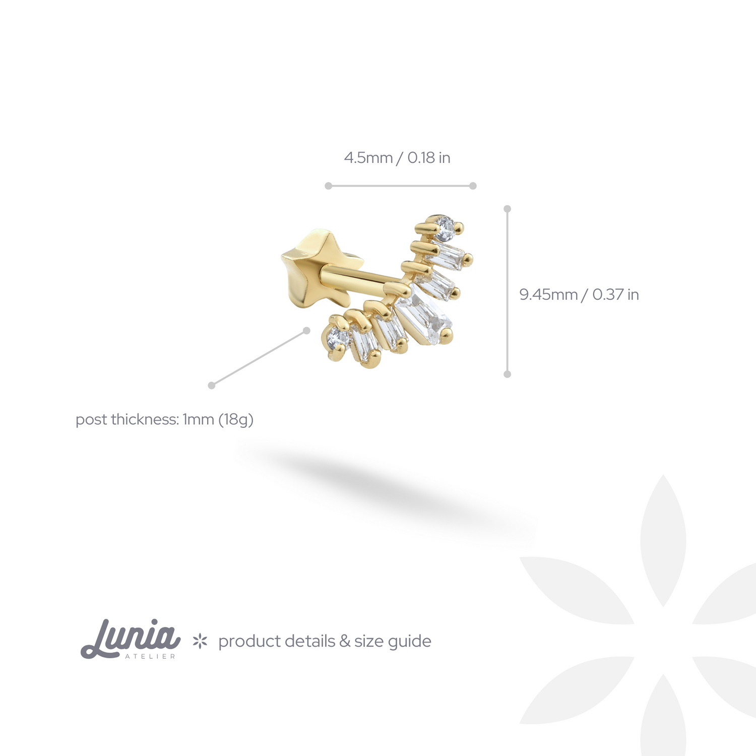 Luminous Flatback Ear Piercing 14K Gold with CZ Stone
