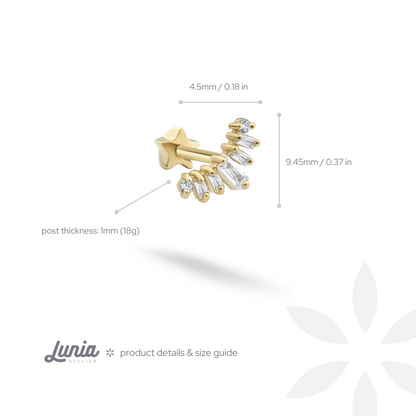 Luminous Flatback Ear Piercing 14K Gold with CZ Stone