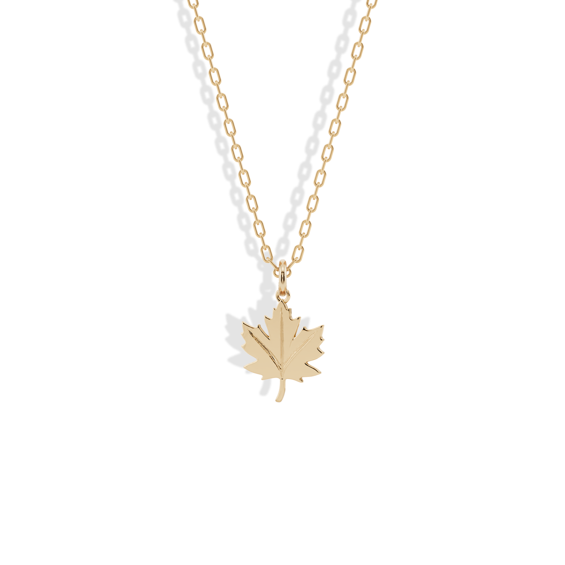 Maple Leaf Pendant Necklace 14K Gold detailed maple leaf pendant inspired by the Canadian maple symbol