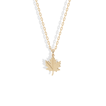 Maple Leaf Pendant Necklace 14K Gold detailed maple leaf pendant inspired by the Canadian maple symbol
