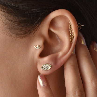 Marquise Almond Eye Shape Diamond Stud 14K Gold Earrings / Silver