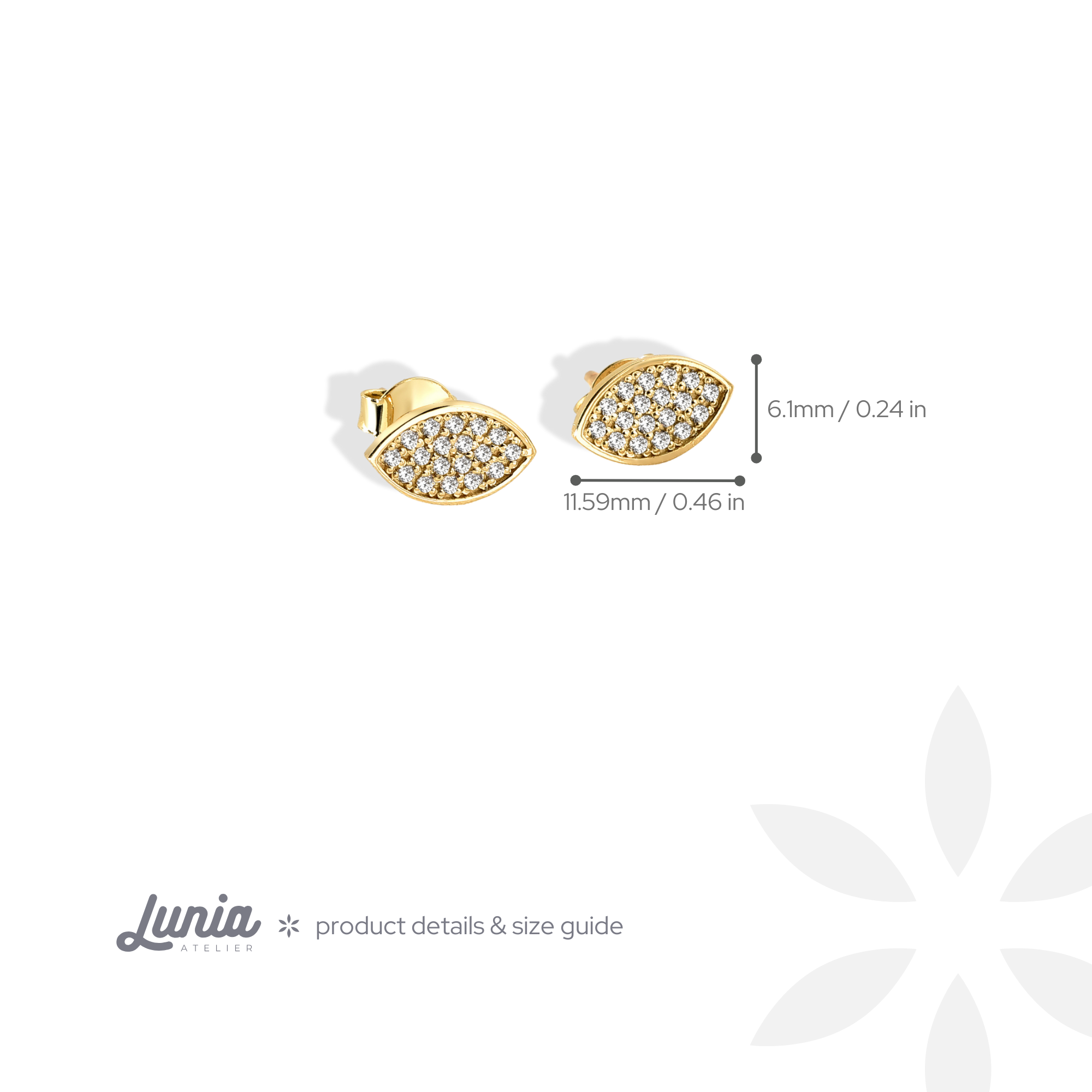 Marquise Almond Eye Shape Diamond Stud 14K Gold Earrings / Silver