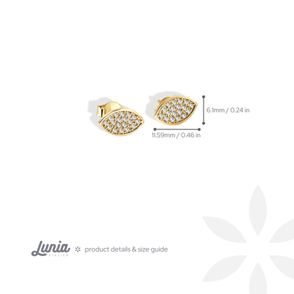 Marquise Almond Eye Shape Diamond Stud 14K Gold Earrings / Silver