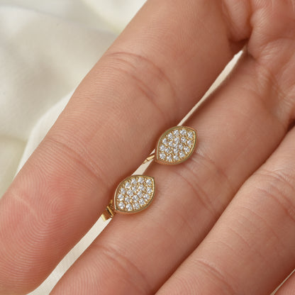 Marquise Almond Eye Shape Diamond Stud 14K Gold Earrings / Silver