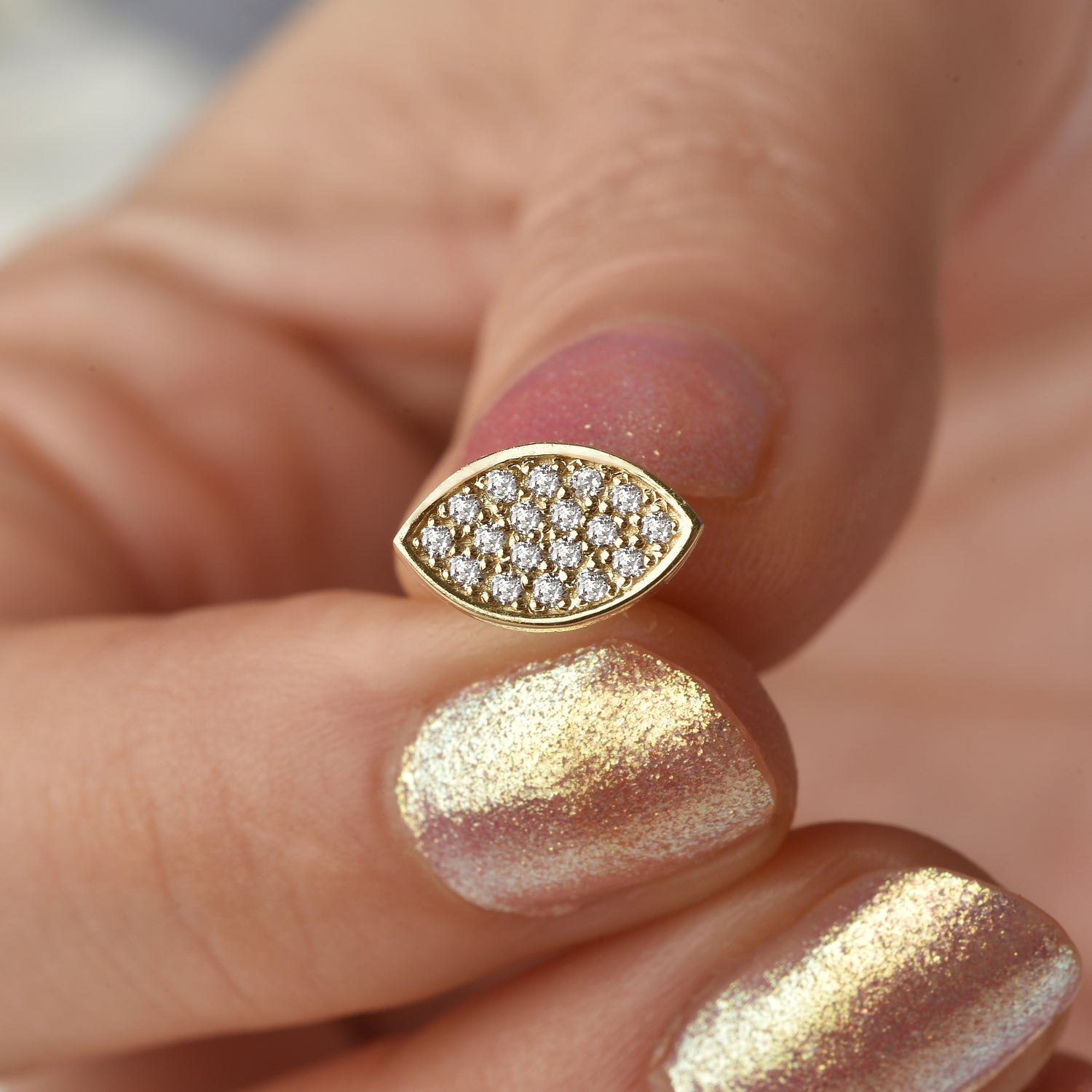 Marquise Almond Eye Shape Diamond Stud 14K Gold Earrings / Silver