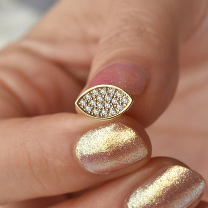 Marquise Almond Eye Shape Diamond Stud 14K Gold Earrings / Silver