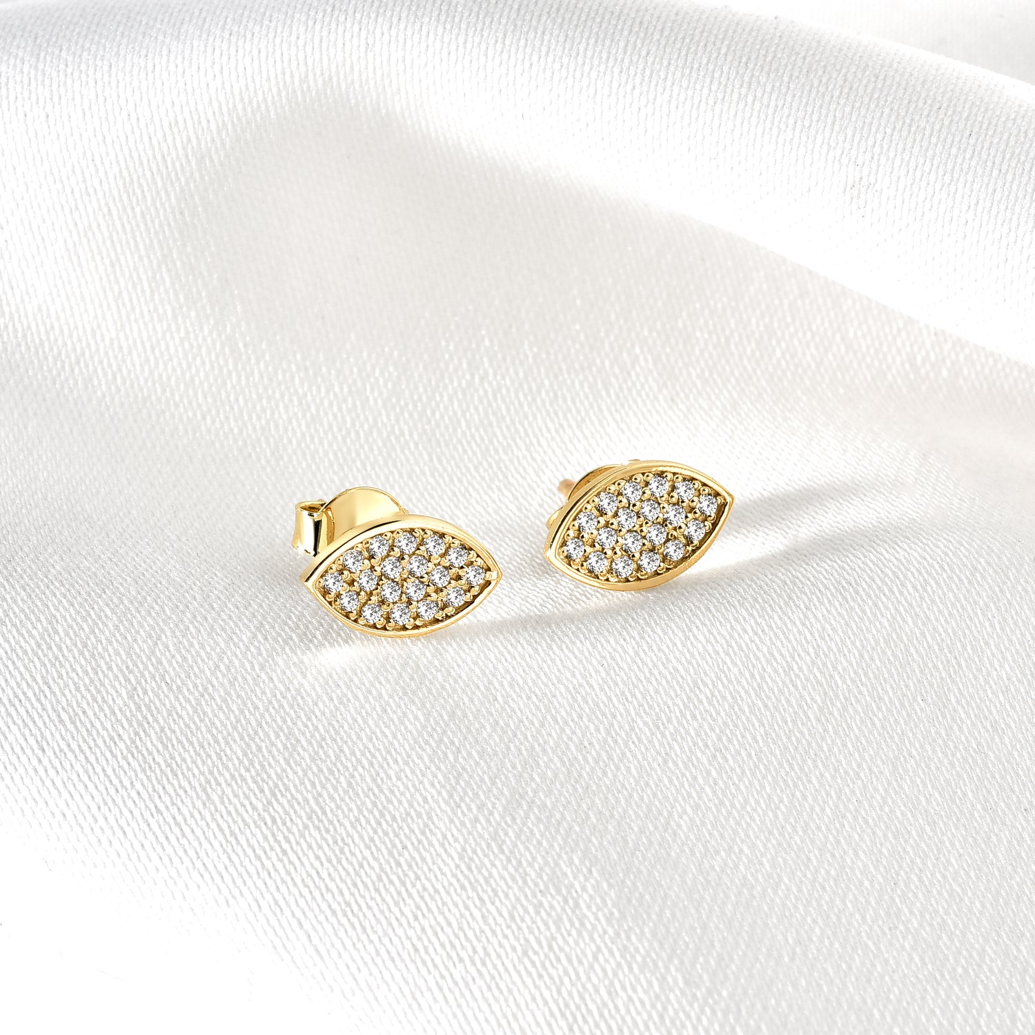 Marquise Almond Eye Shape Diamond Stud 14K Gold Earrings / Silver