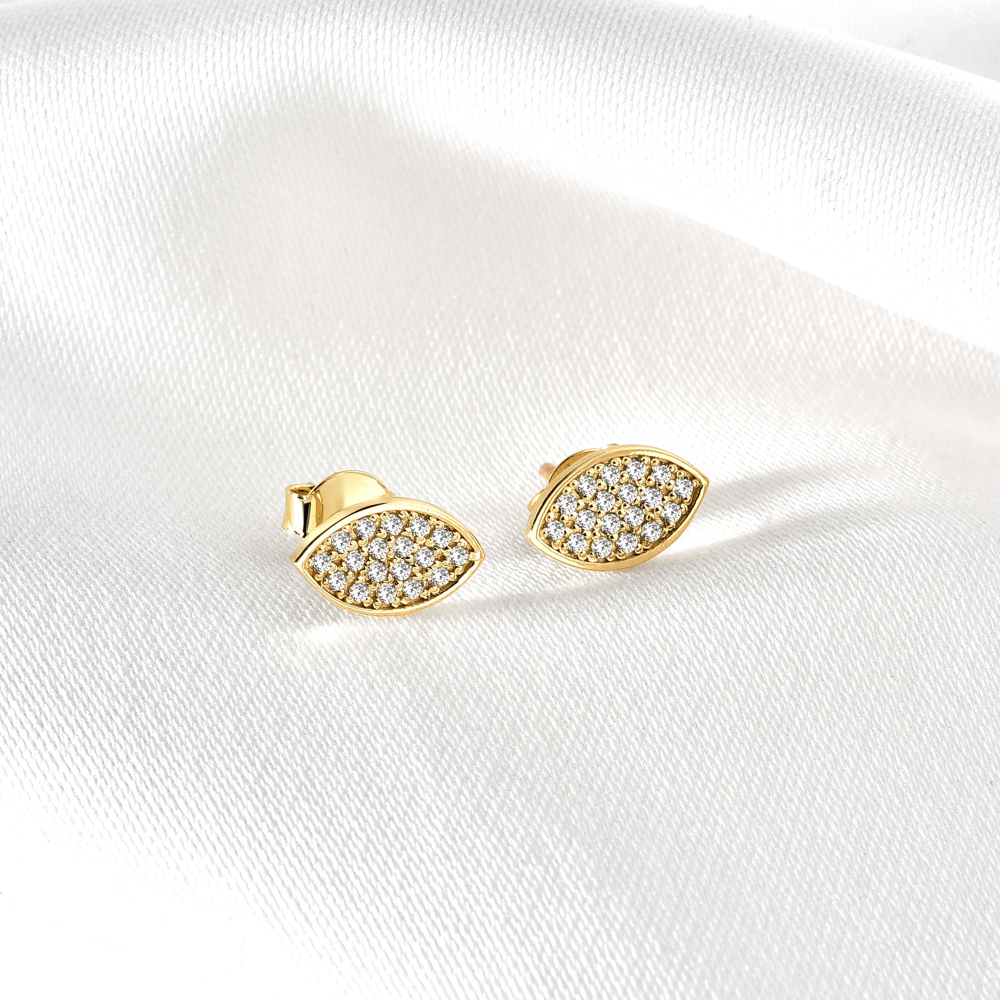 Marquise Almond Eye Shape Diamond Stud 14K Gold Earrings / Silver
