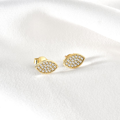 Marquise Almond Eye Shape Diamond Stud 14K Gold Earrings / Silver