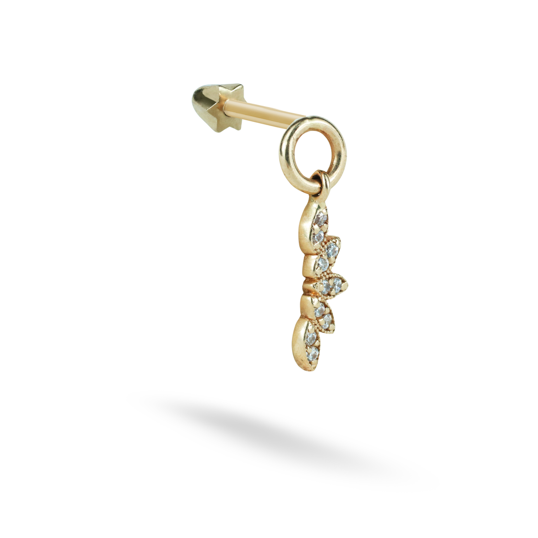 Marquise Dangle Flatback Ear Piercing 14K Gold with CZ Stone