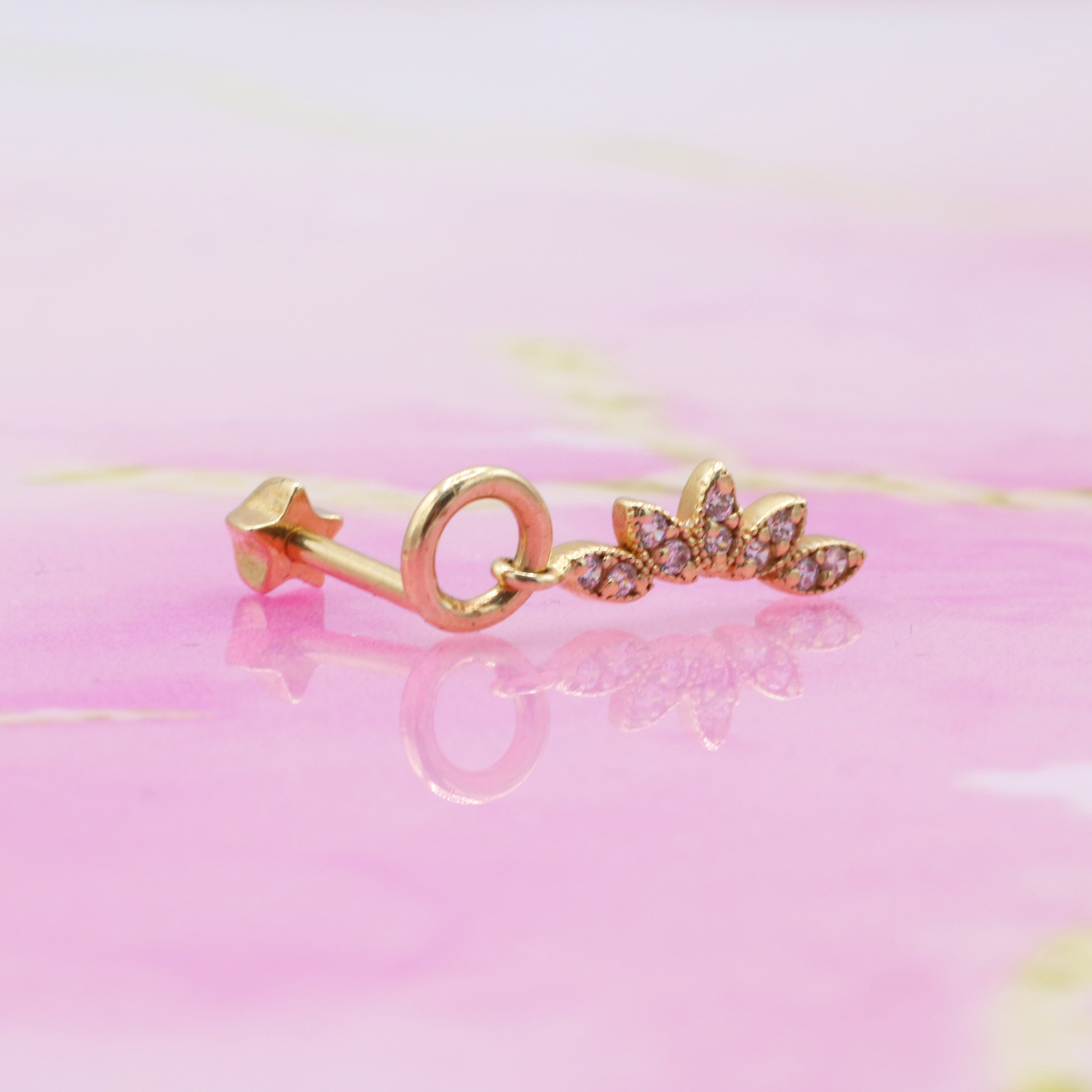 Marquise Dangle Flatback Ear Piercing 14K Gold with CZ Stone
