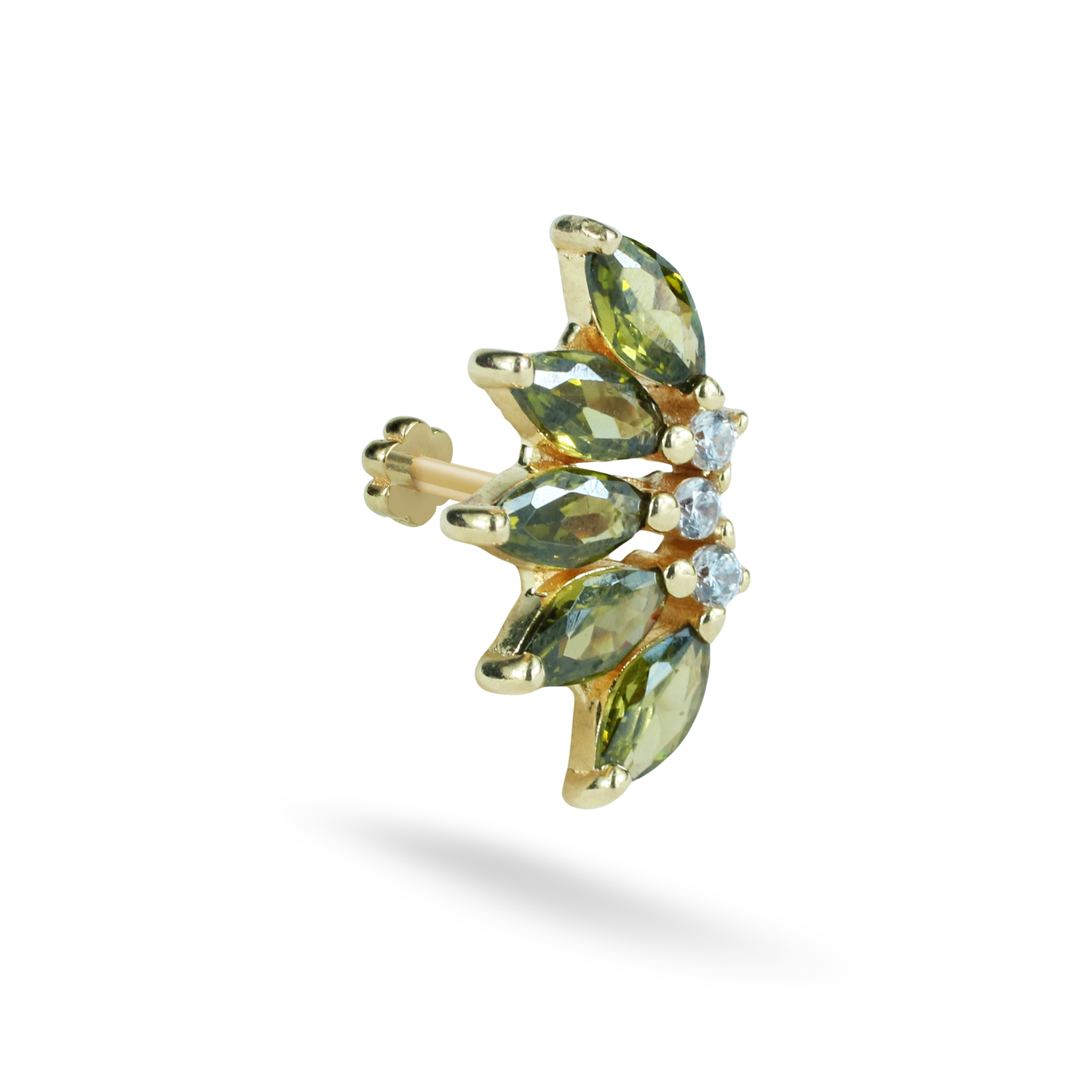 Marquise Green Flatback Ear Piercing 14K Gold with CZ Stone