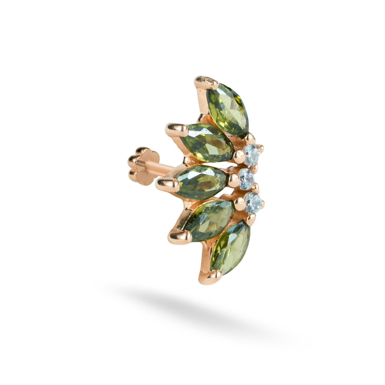 Marquise Green Flatback Ear Piercing 14K Gold with CZ Stone