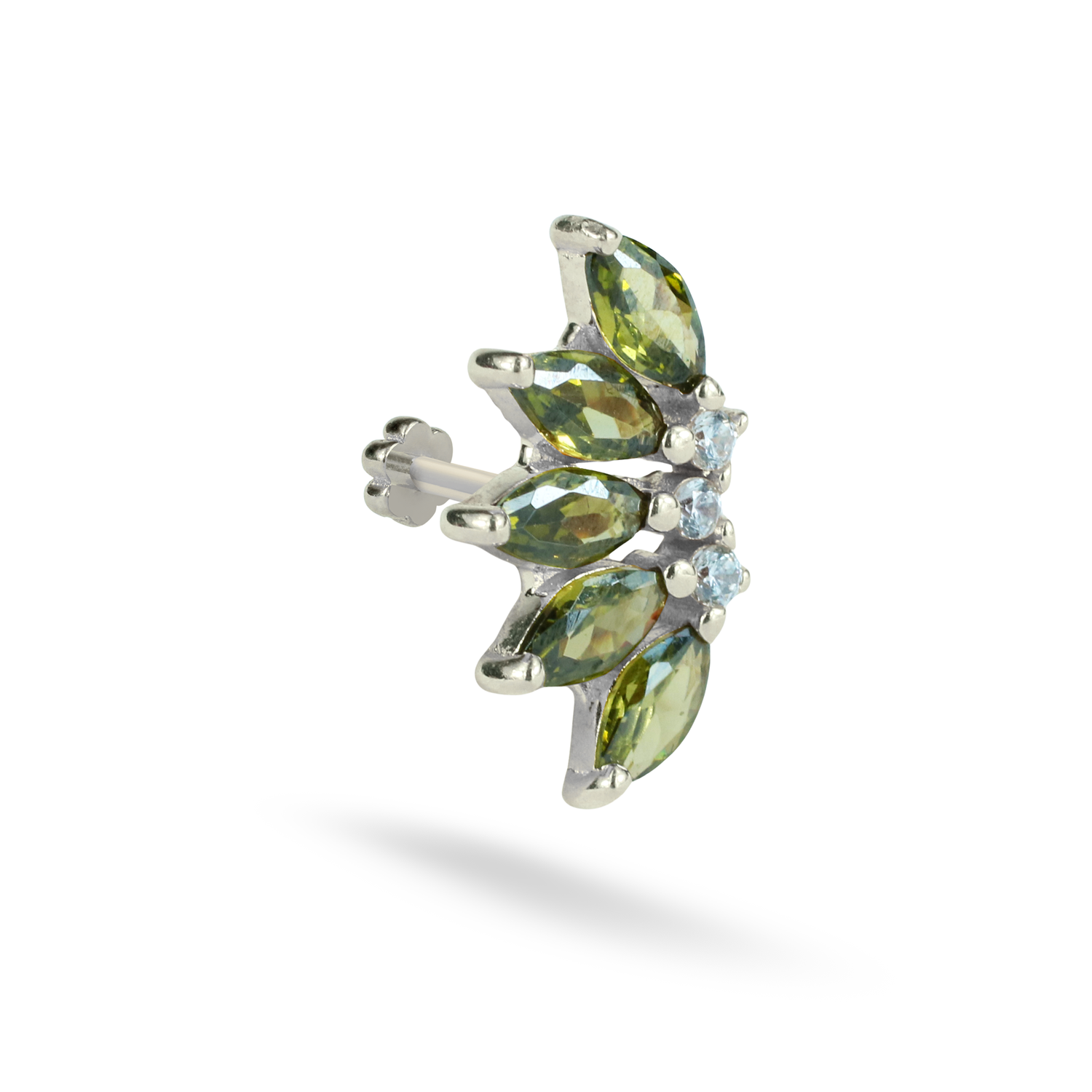 Marquise Green Flatback Ear Piercing 14K Gold with CZ Stone