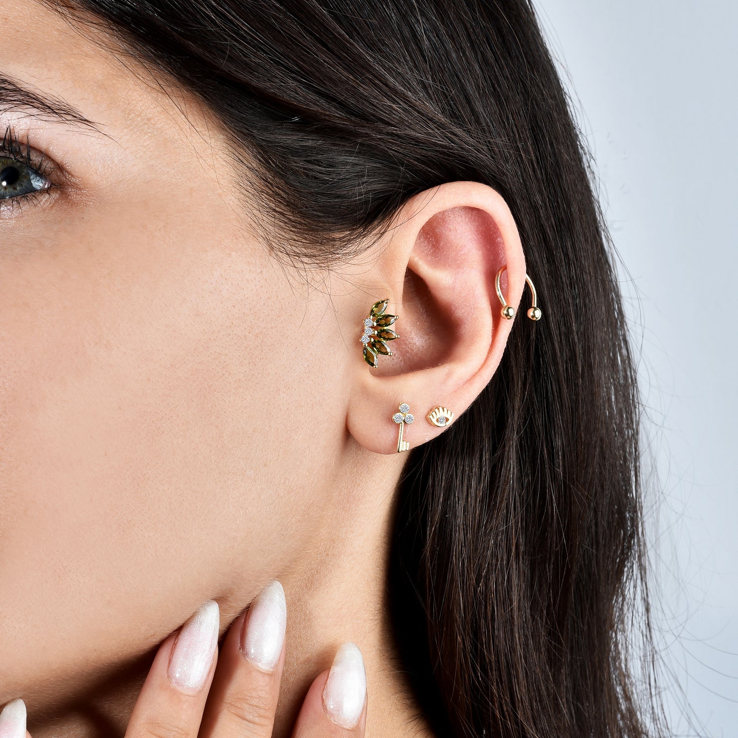 Emerald Marquise Flatback Piercing 14K Gold with CZ Stone






