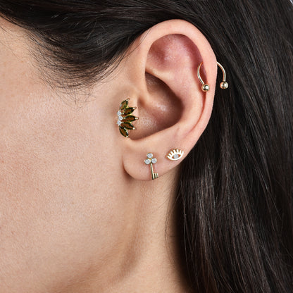 Marquise Green Flatback Ear Piercing 14K Gold with CZ Stone