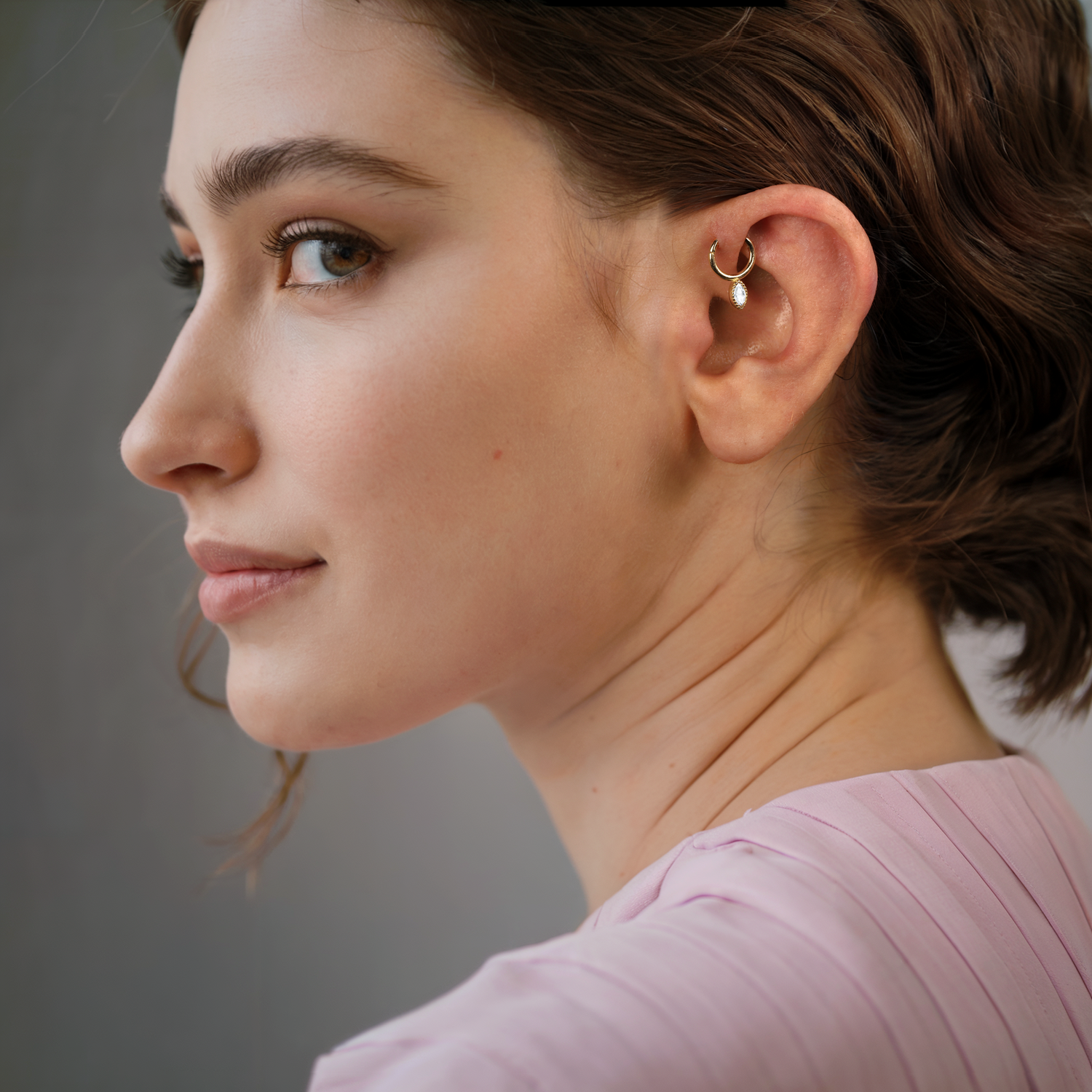 Marquise Stone Hoop Ear Piercing 14K Gold