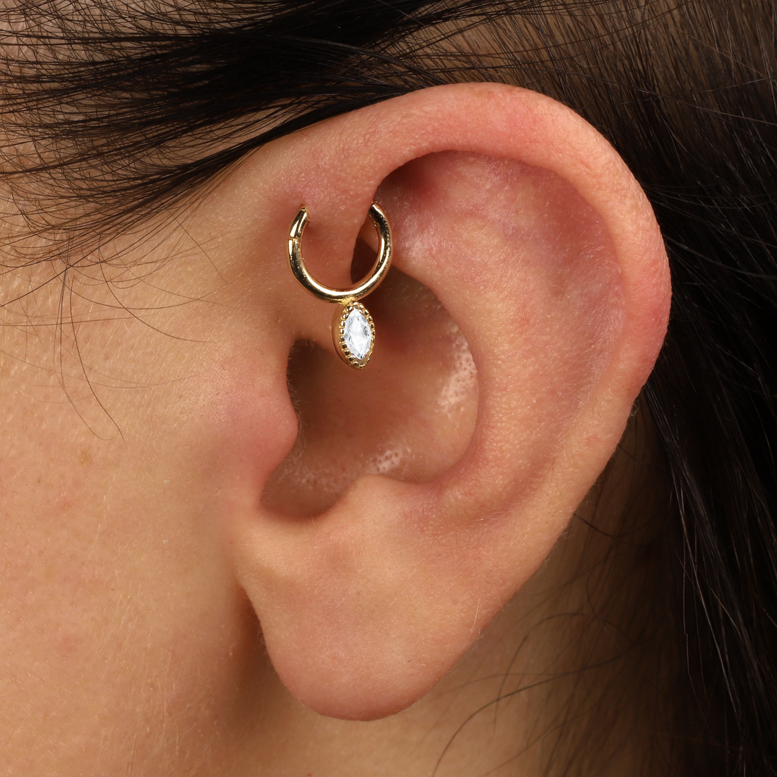 Hoop Piercing in 14K Gold with Marquise Cut Stone