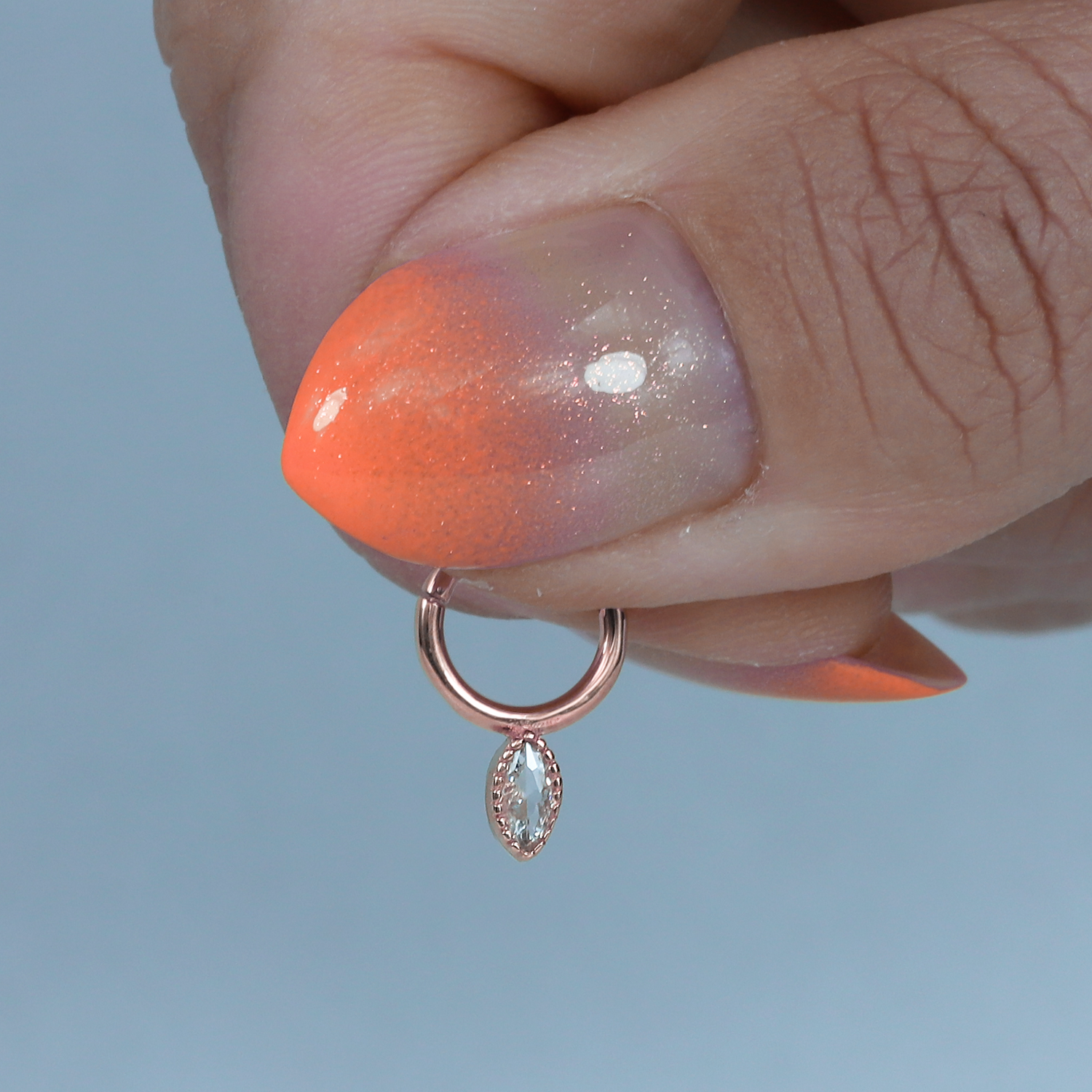 Marquise Stone Hoop Ear Piercing 14K Gold