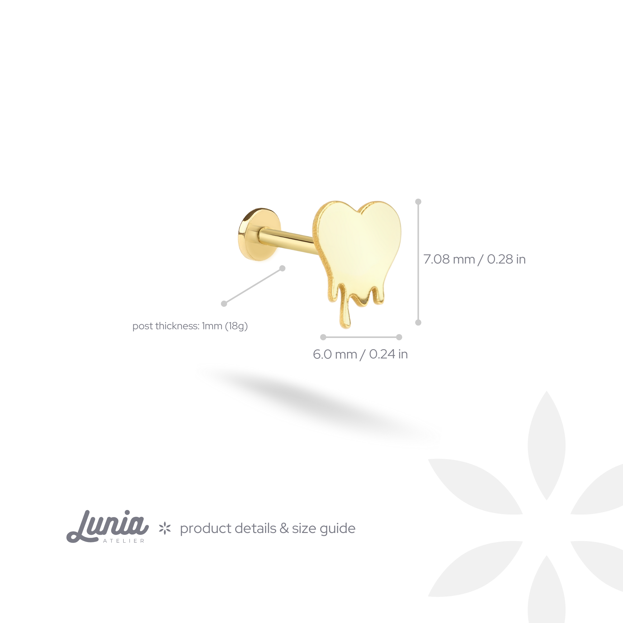Melted Heart Flatback Ear Piercing 14K Gold