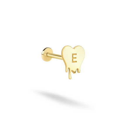 Melted initial Custom Flatback Ear Piercing 14K Gold