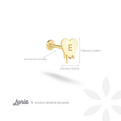 Melted initial Custom Flatback Ear Piercing 14K Gold